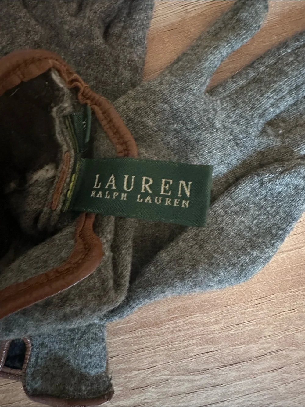 LAUREN by RL Gray Wool Blend Gloves with Brown Buckle Detail